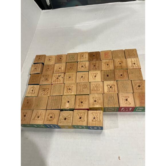 Vintage Wooden Alphabet Blocks 57-Piece ABC 123 Learning Toy 1.25in #O22o - Picture 4 of 6
